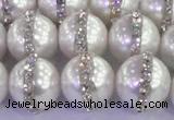 CSB1504 15.5 inches 14mm round shell pearl with rhinestone beads