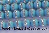 CSB1510 15.5 inches 6mm round shell pearl with rhinestone beads