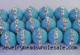 CSB1511 15.5 inches 8mm round shell pearl with rhinestone beads