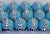 CSB1514 15.5 inches 14mm round shell pearl with rhinestone beads