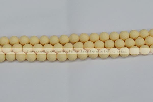 CSB1802 15.5 inches 8mm faceetd round matte shell pearl beads