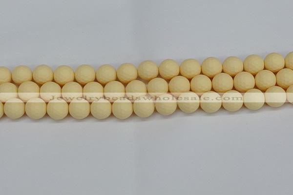 CSB1803 15.5 inches 10mm faceetd round matte shell pearl beads