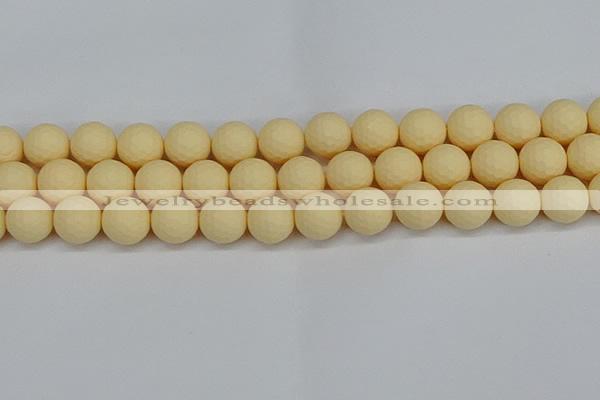 CSB1804 15.5 inches 12mm faceetd round matte shell pearl beads