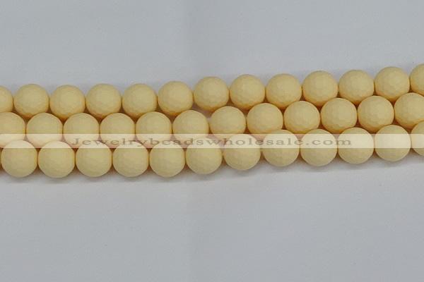 CSB1805 15.5 inches 14mm faceetd round matte shell pearl beads