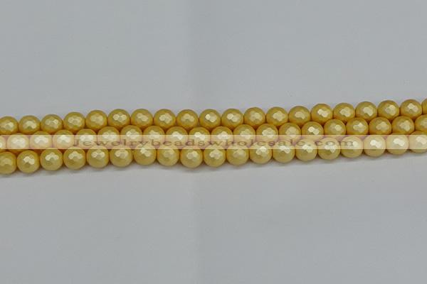 CSB1811 15.5 inches 6mm faceetd round matte shell pearl beads