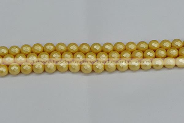 CSB1813 15.5 inches 10mm faceetd round matte shell pearl beads