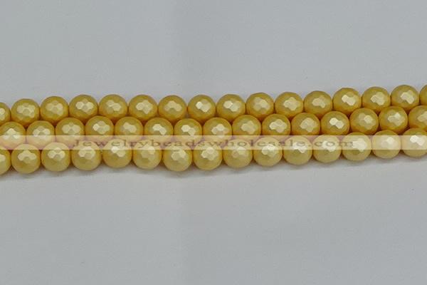 CSB1814 15.5 inches 12mm faceetd round matte shell pearl beads