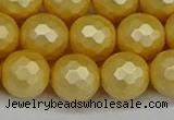 CSB1815 15.5 inches 14mm faceetd round matte shell pearl beads