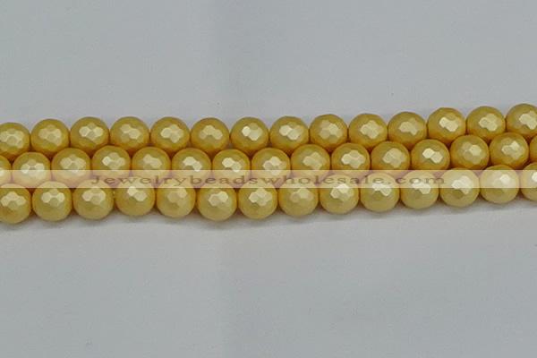 CSB1815 15.5 inches 14mm faceetd round matte shell pearl beads