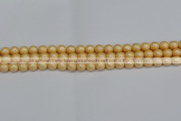 CSB1821 15.5 inches 6mm faceetd round matte shell pearl beads