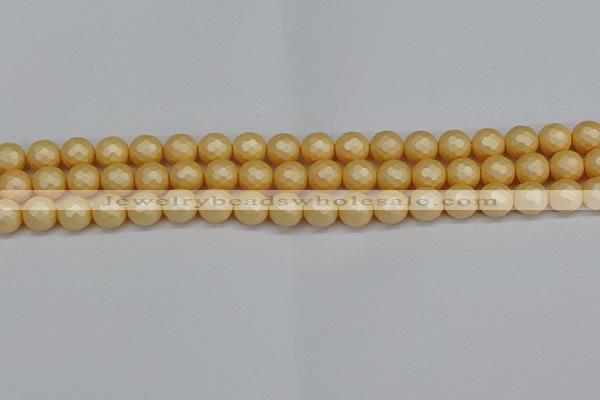 CSB1822 15.5 inches 8mm faceetd round matte shell pearl beads