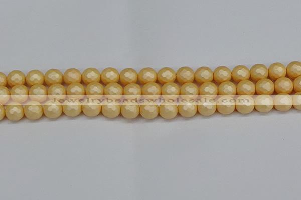 CSB1823 15.5 inches 10mm faceetd round matte shell pearl beads