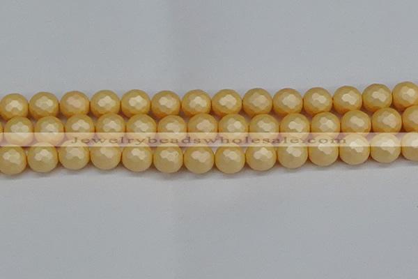 CSB1825 15.5 inches 14mm faceetd round matte shell pearl beads