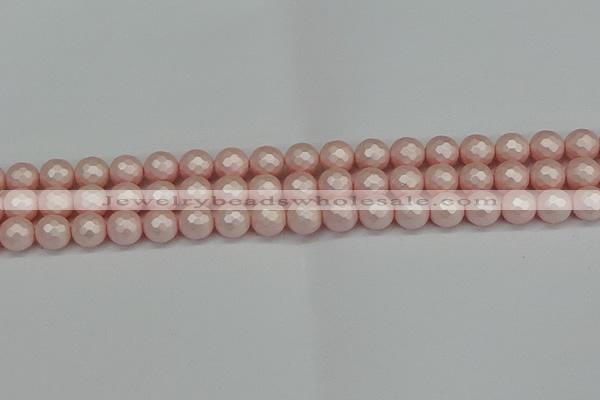 CSB1832 15.5 inches 8mm faceetd round matte shell pearl beads