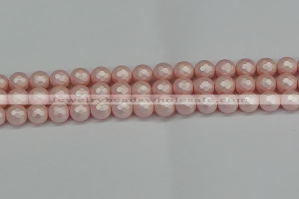 CSB1834 15.5 inches 12mm faceetd round matte shell pearl beads