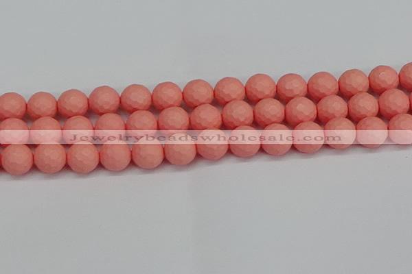 CSB1854 15.5 inches 12mm faceetd round matte shell pearl beads