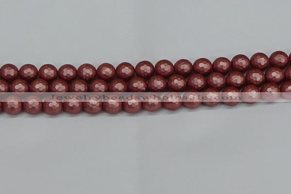 CSB1863 15.5 inches 10mm faceetd round matte shell pearl beads