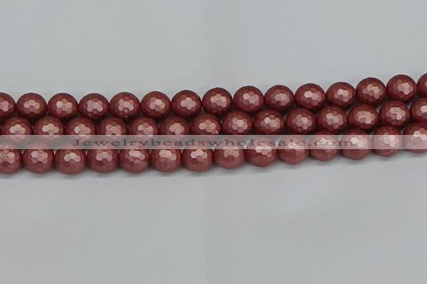 CSB1864 15.5 inches 12mm faceetd round matte shell pearl beads