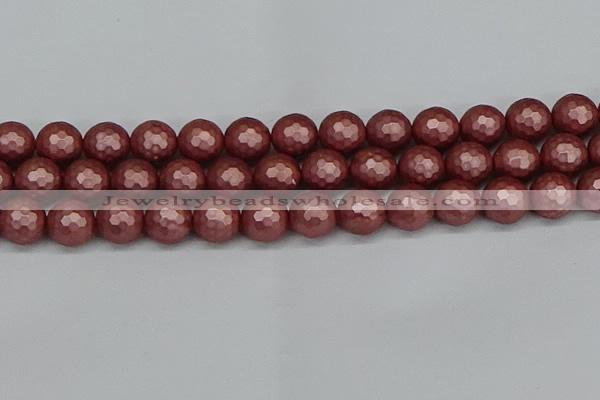 CSB1865 15.5 inches 14mm faceetd round matte shell pearl beads