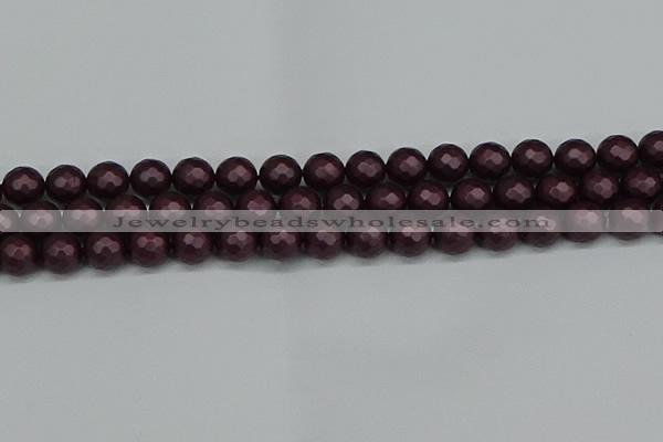 CSB1882 15.5 inches 8mm faceted round matte shell pearl beads