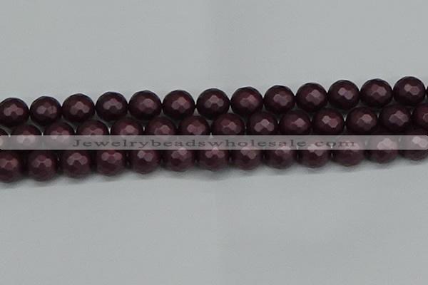 CSB1885 15.5 inches 14mm faceted round matte shell pearl beads