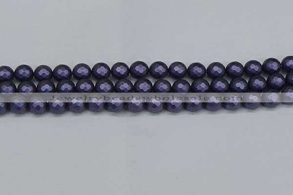 CSB1893 15.5 inches 10mm faceted round matte shell pearl beads