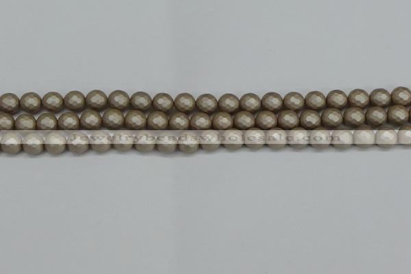 CSB1902 15.5 inches 8mm faceted round matte shell pearl beads