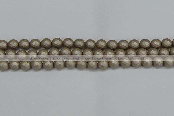 CSB1904 15.5 inches 12mm faceted round matte shell pearl beads