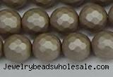 CSB1905 15.5 inches 14mm faceted round matte shell pearl beads