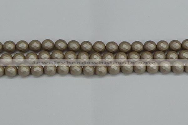 CSB1905 15.5 inches 14mm faceted round matte shell pearl beads