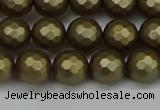 CSB1912 15.5 inches 8mm faceted round matte shell pearl beads