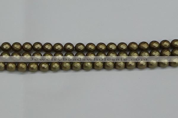 CSB1912 15.5 inches 8mm faceted round matte shell pearl beads