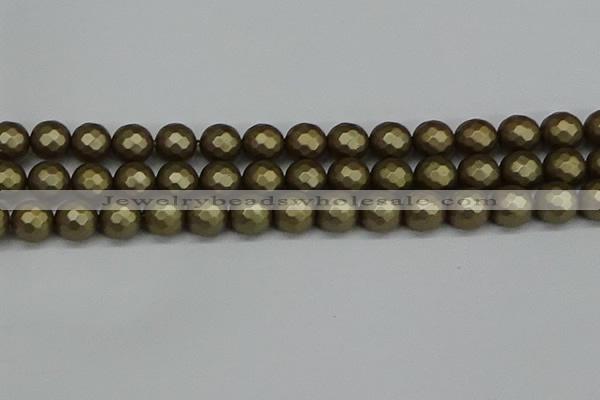 CSB1913 15.5 inches 10mm faceted round matte shell pearl beads