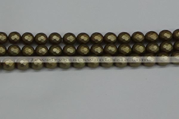 CSB1914 15.5 inches 12mm faceted round matte shell pearl beads