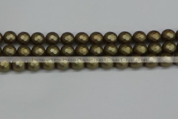 CSB1915 15.5 inches 14mm faceted round matte shell pearl beads