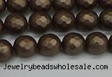 CSB1922 15.5 inches 8mm faceted round matte shell pearl beads