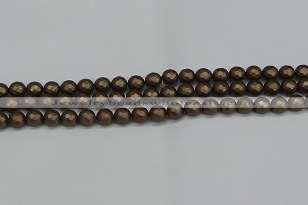 CSB1922 15.5 inches 8mm faceted round matte shell pearl beads