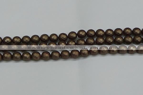 CSB1924 15.5 inches 12mm faceted round matte shell pearl beads