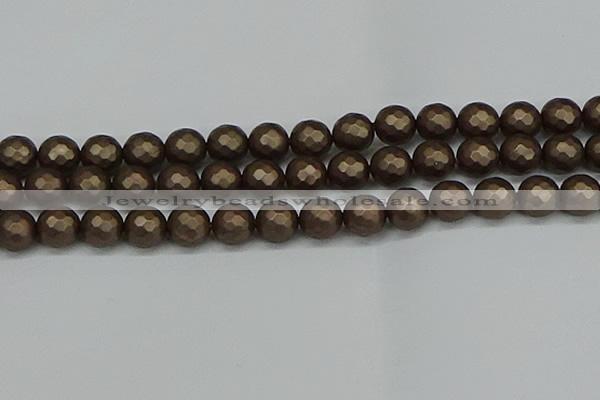 CSB1925 15.5 inches 14mm faceted round matte shell pearl beads