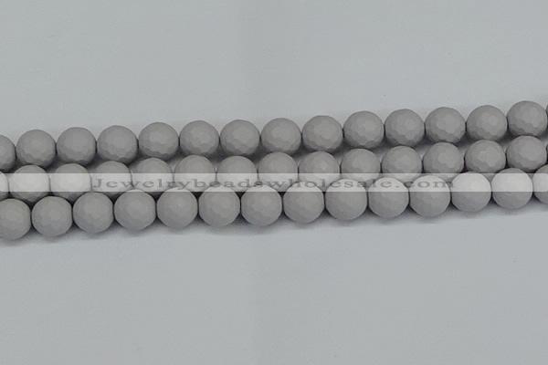 CSB1945 15.5 inches 14mm faceted round matte shell pearl beads