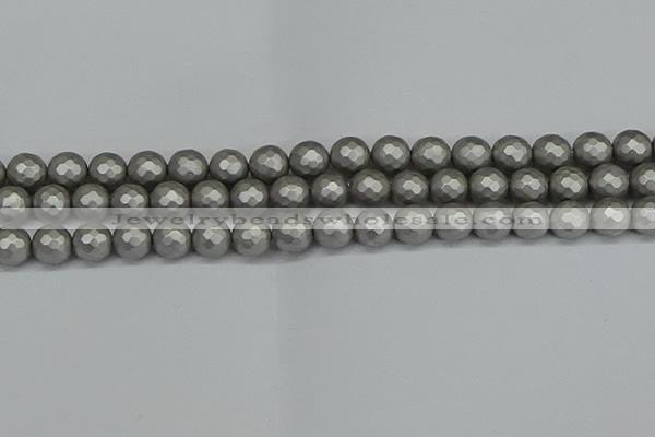 CSB1953 15.5 inches 10mm faceted round matte shell pearl beads