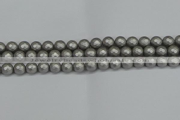 CSB1954 15.5 inches 12mm faceted round matte shell pearl beads