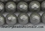 CSB1955 15.5 inches 14mm faceted round matte shell pearl beads