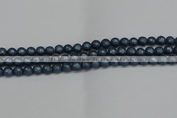 CSB1972 15.5 inches 8mm faceted round matte shell pearl beads