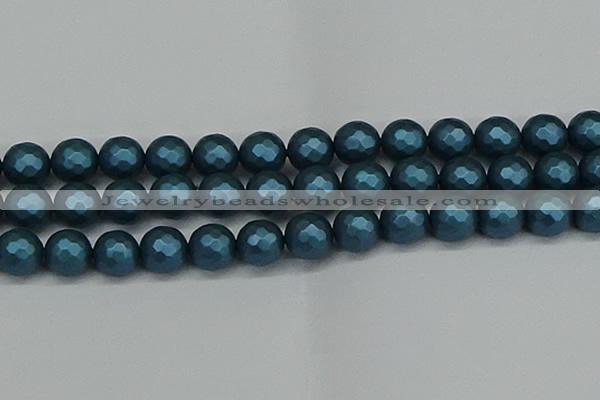 CSB1985 15.5 inches 14mm faceted round matte shell pearl beads