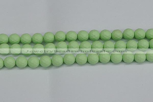 CSB1995 15.5 inches 14mm faceted round matte shell pearl beads