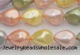 CSB416 12*15.5mm faceted teardrop mixed color shell pearl beads