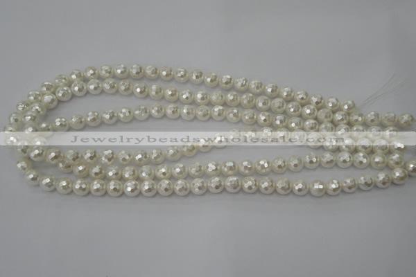 CSB450 15.5 inches 6mm faceted round shell pearl beads