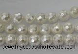 CSB451 15.5 inches 8mm faceted round shell pearl beads