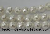 CSB452 15.5 inches 10mm faceted round shell pearl beads